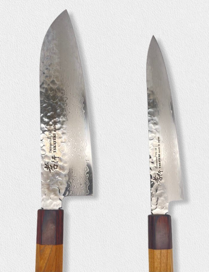 Sakai Takayuki VG10 33 Layer Damascus Japanese Chef Knife Santoku 170mm & Petty 150mm Set with Keyaki (Japanese Elm) Handle - Image 2