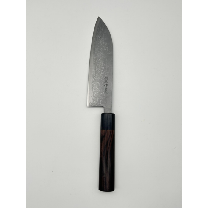 Kajiwara Aogami 2 Kuro-uchi Santoku Japanese Knife 165mm Oval Rosewood Handle