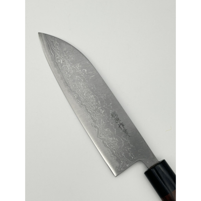 Kajiwara Aogami 2 Kuro-uchi Santoku Japanese Knife 165mm Oval Rosewood Handle - Image 3