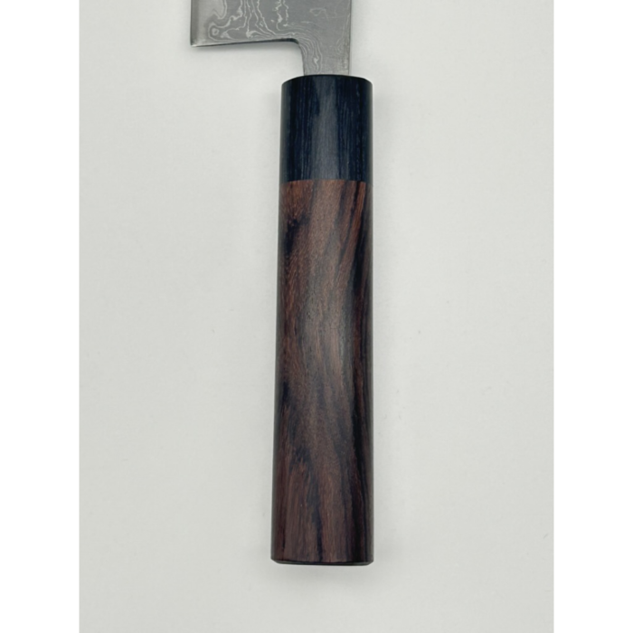 Kajiwara Aogami 2 Kuro-uchi Santoku Japanese Knife 165mm Oval Rosewood Handle - Image 4