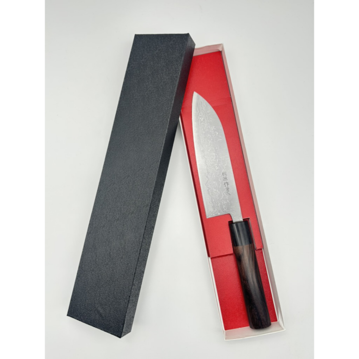 Kajiwara Aogami 2 Kuro-uchi Santoku Japanese Knife 165mm Oval Rosewood Handle - Image 7