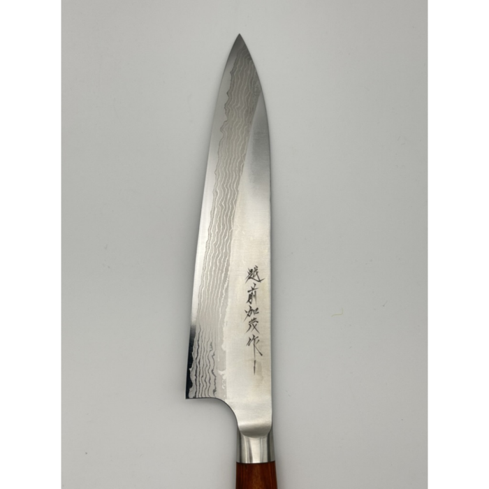 Kamo Katsuyasu Suminagashi VG-10 Migaki Gyuto Japanese Knife 210mm Oval Brown Pakkawood Handle - Image 2