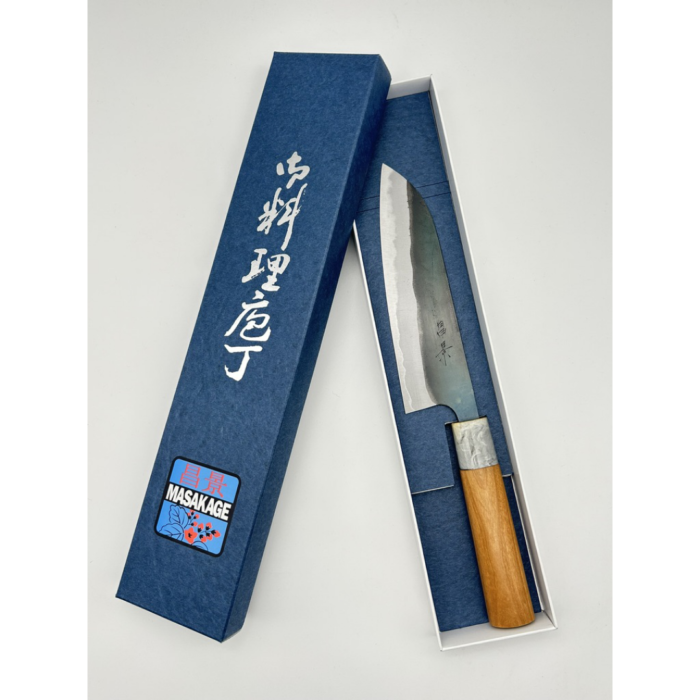 Masakage Mizu Aogami #2 Kasumi Santoku Japanese Knife 170mm Oval Cherry Handle - Image 7