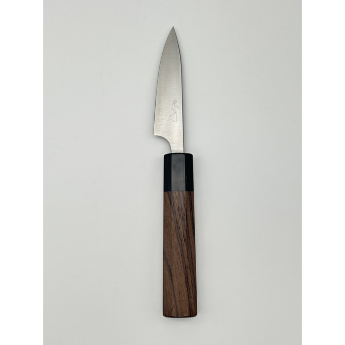 Takayuki Shibata Koutetsu Aogami Super Migaki Petty Japanese Knife 80mm Octagonal Rosewood And Black Pakkawood Handle