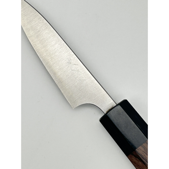 Takayuki Shibata Koutetsu Aogami Super Migaki Petty Japanese Knife 80mm Octagonal Rosewood And Black Pakkawood Handle - Image 5