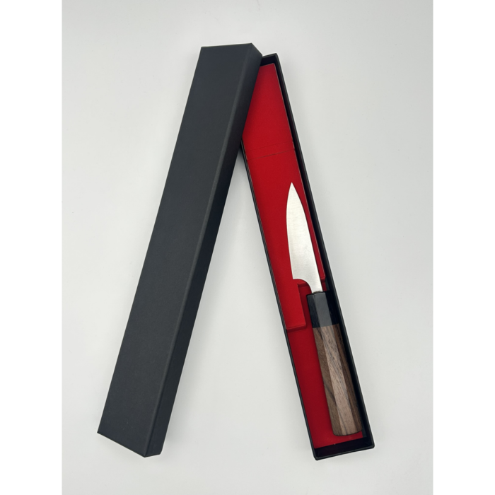 Takayuki Shibata Koutetsu Aogami Super Migaki Petty Japanese Knife 80mm Octagonal Rosewood And Black Pakkawood Handle - Image 7